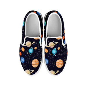 Constellations And Planets Pattern Print White Slip On Shoes