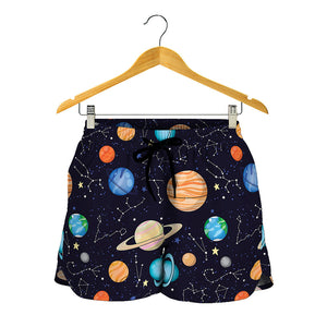 Constellations And Planets Pattern Print Women's Shorts