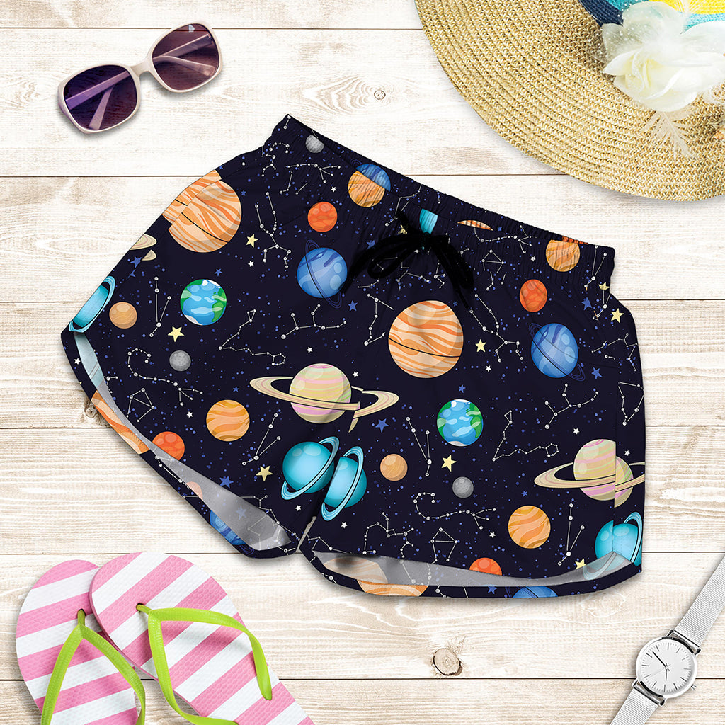 Constellations And Planets Pattern Print Women's Shorts