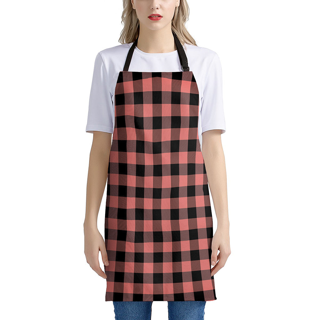 Coral Pink And Black Buffalo Check Print Apron
