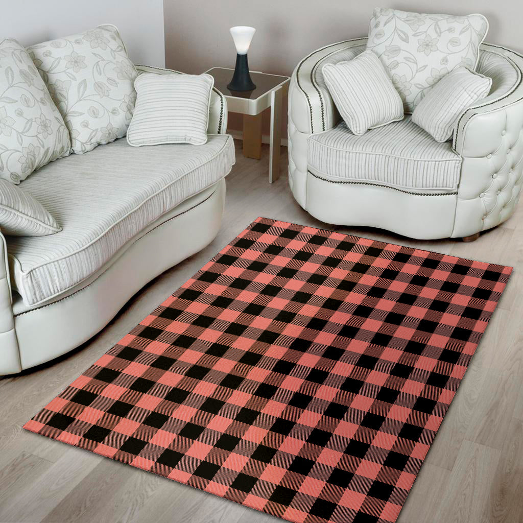 Coral Pink And Black Buffalo Check Print Area Rug