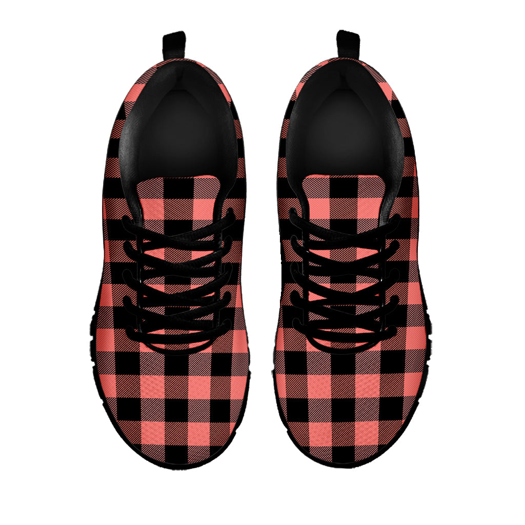 Coral Pink And Black Buffalo Check Print Black Sneakers