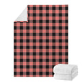Coral Pink And Black Buffalo Check Print Blanket