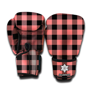 Coral Pink And Black Buffalo Check Print Boxing Gloves