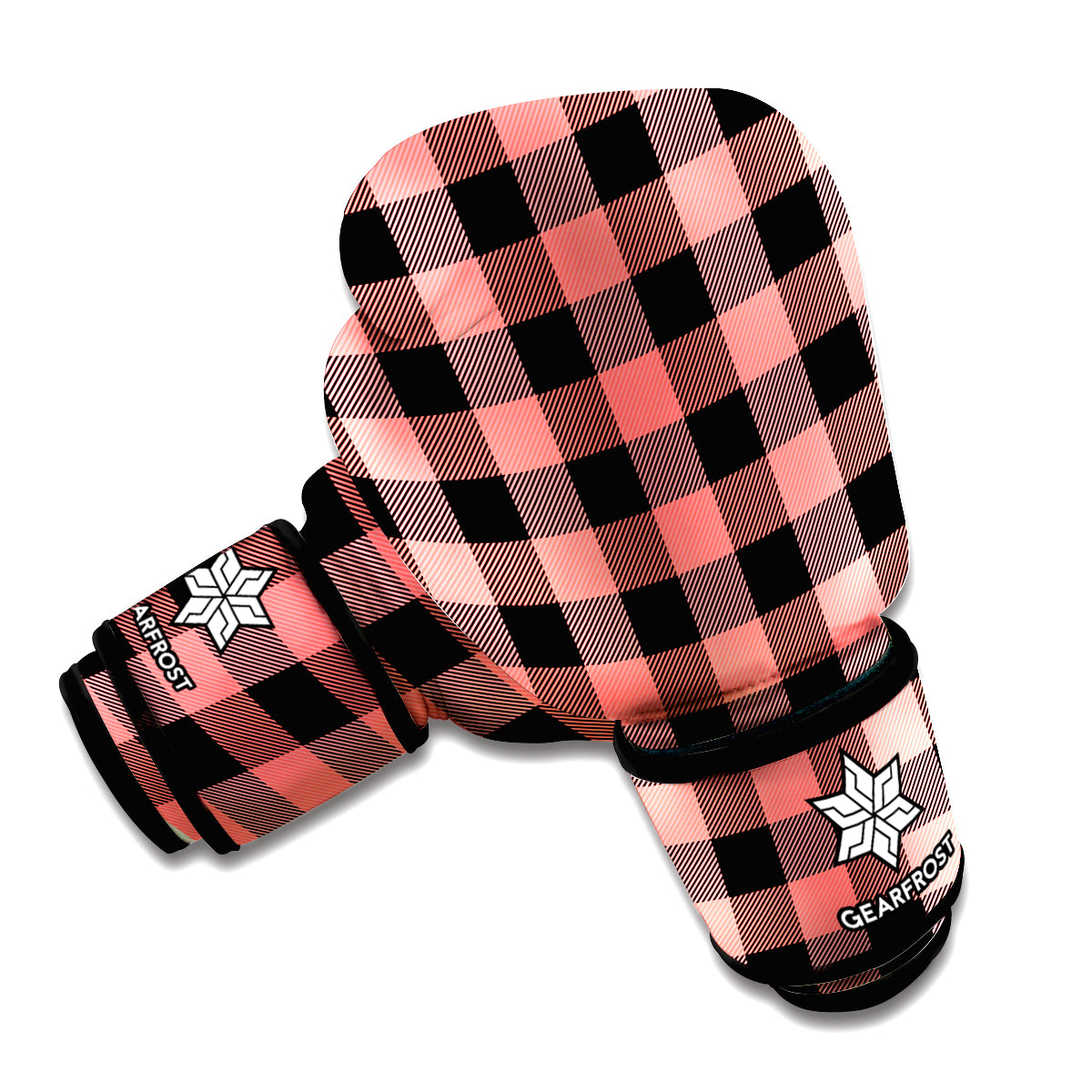 Coral Pink And Black Buffalo Check Print Boxing Gloves