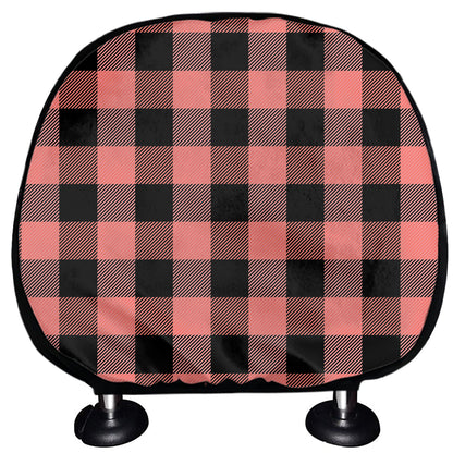 Coral Pink And Black Buffalo Check Print Car Headrest Covers