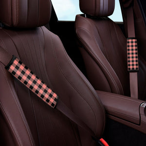 Coral Pink And Black Buffalo Check Print Car Seat Belt Covers