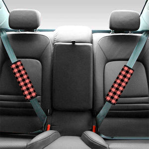 Coral Pink And Black Buffalo Check Print Car Seat Belt Covers