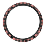 Coral Pink And Black Buffalo Check Print Car Steering Wheel Cover