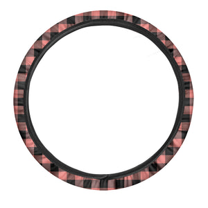 Coral Pink And Black Buffalo Check Print Car Steering Wheel Cover