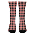 Coral Pink And Black Buffalo Check Print Crew Socks