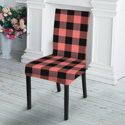 Coral Pink And Black Buffalo Check Print Dining Chair Slipcover