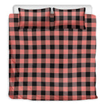 Coral Pink And Black Buffalo Check Print Duvet Cover Bedding Set