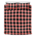Coral Pink And Black Buffalo Check Print Duvet Cover Bedding Set