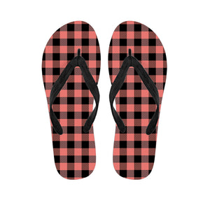 Coral Pink And Black Buffalo Check Print Flip Flops