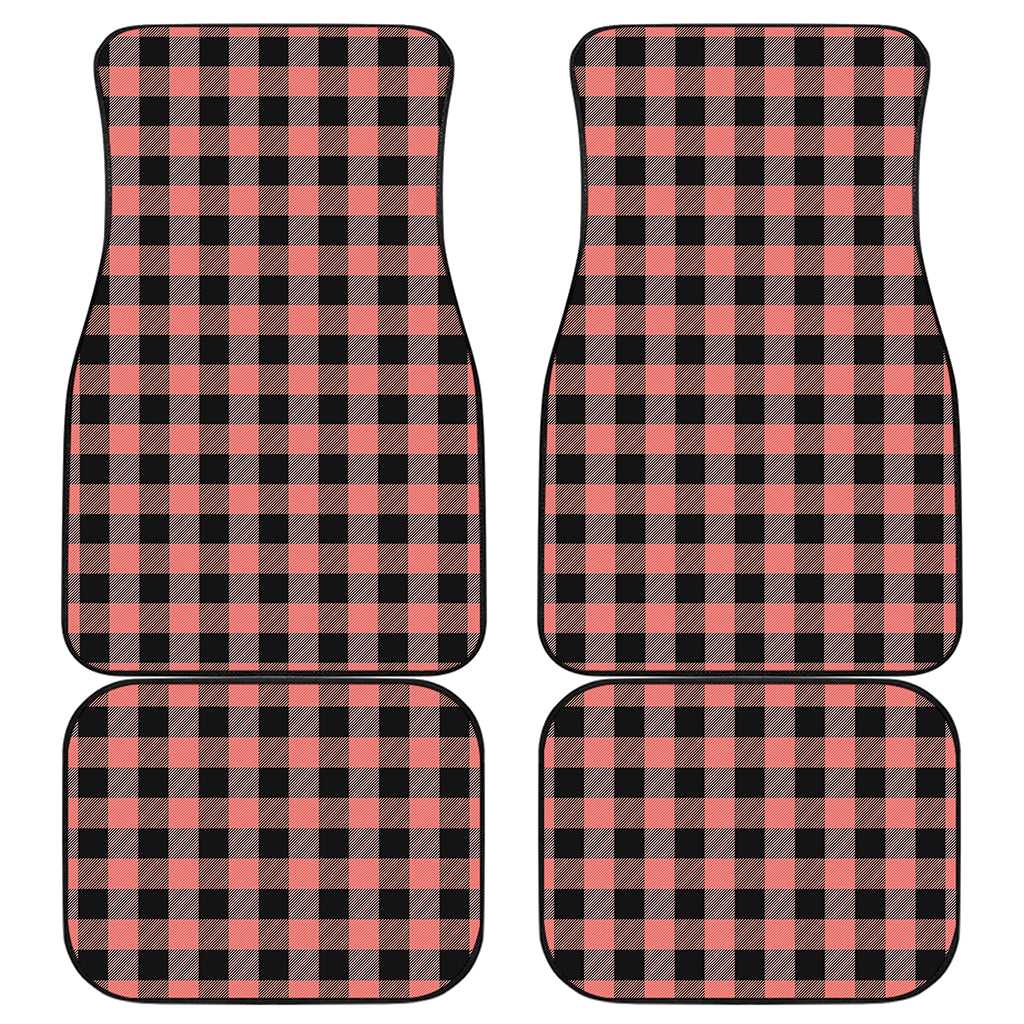 Coral Pink And Black Buffalo Check Print Front and Back Car Floor Mats