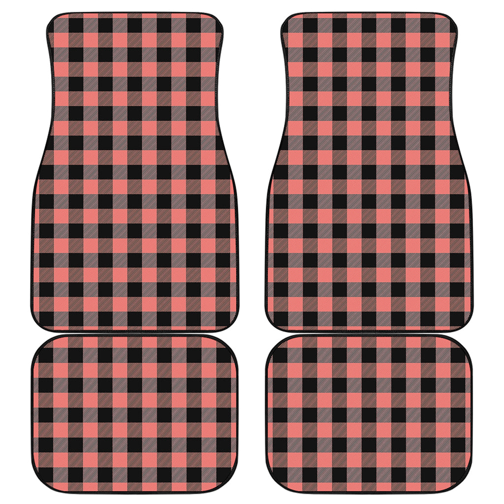 Coral Pink And Black Buffalo Check Print Front and Back Car Floor Mats