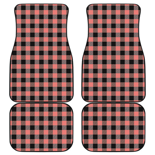 Coral Pink And Black Buffalo Check Print Front and Back Car Floor Mats