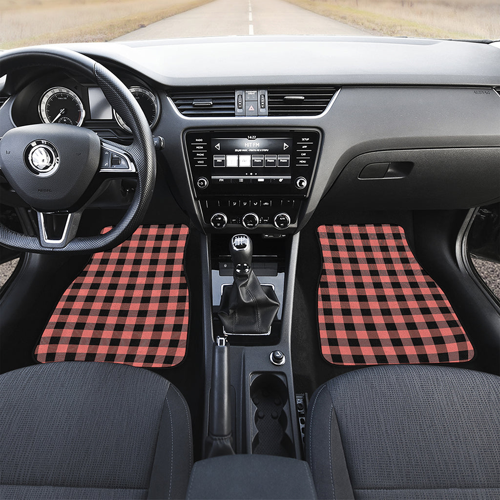 Coral Pink And Black Buffalo Check Print Front and Back Car Floor Mats