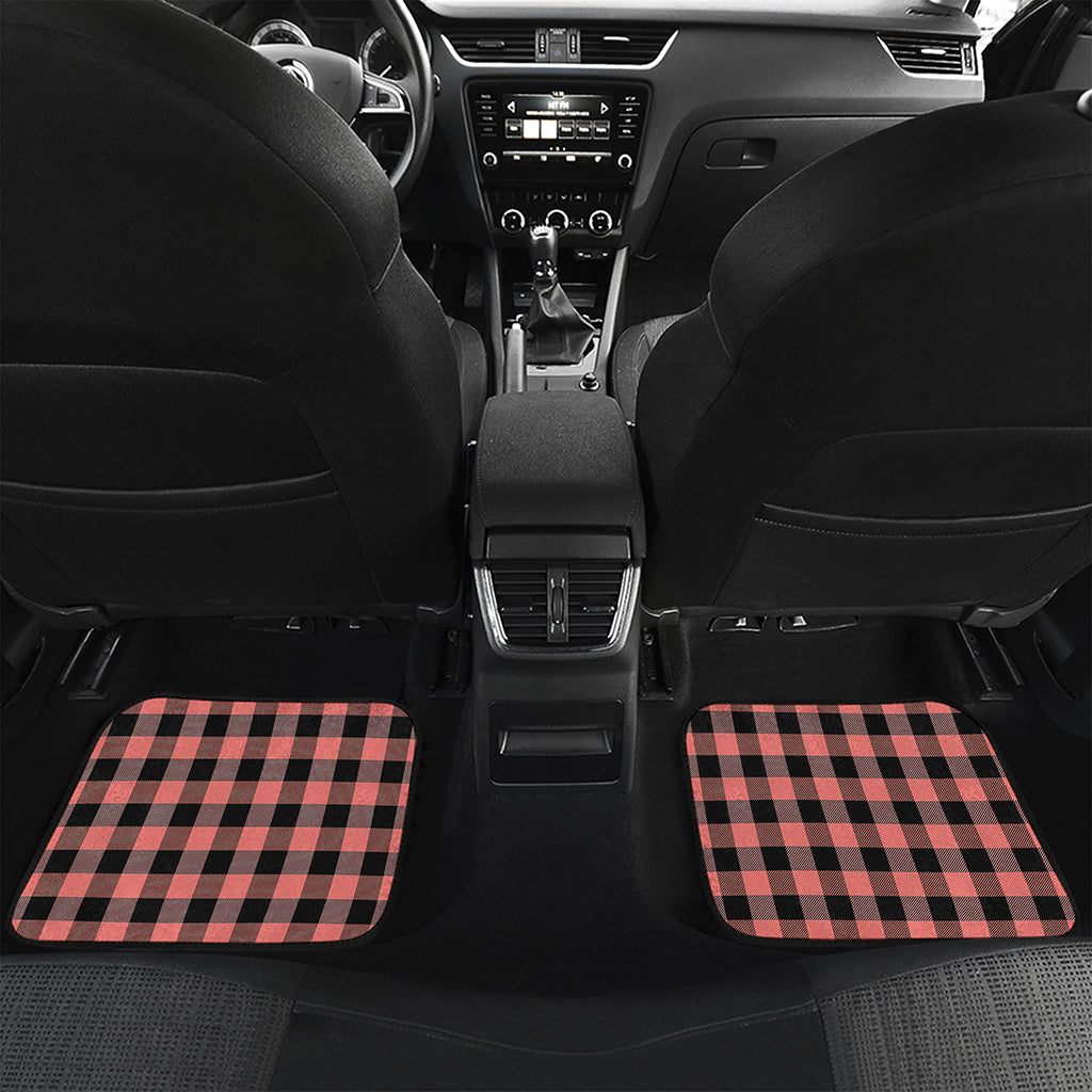 Coral Pink And Black Buffalo Check Print Front and Back Car Floor Mats