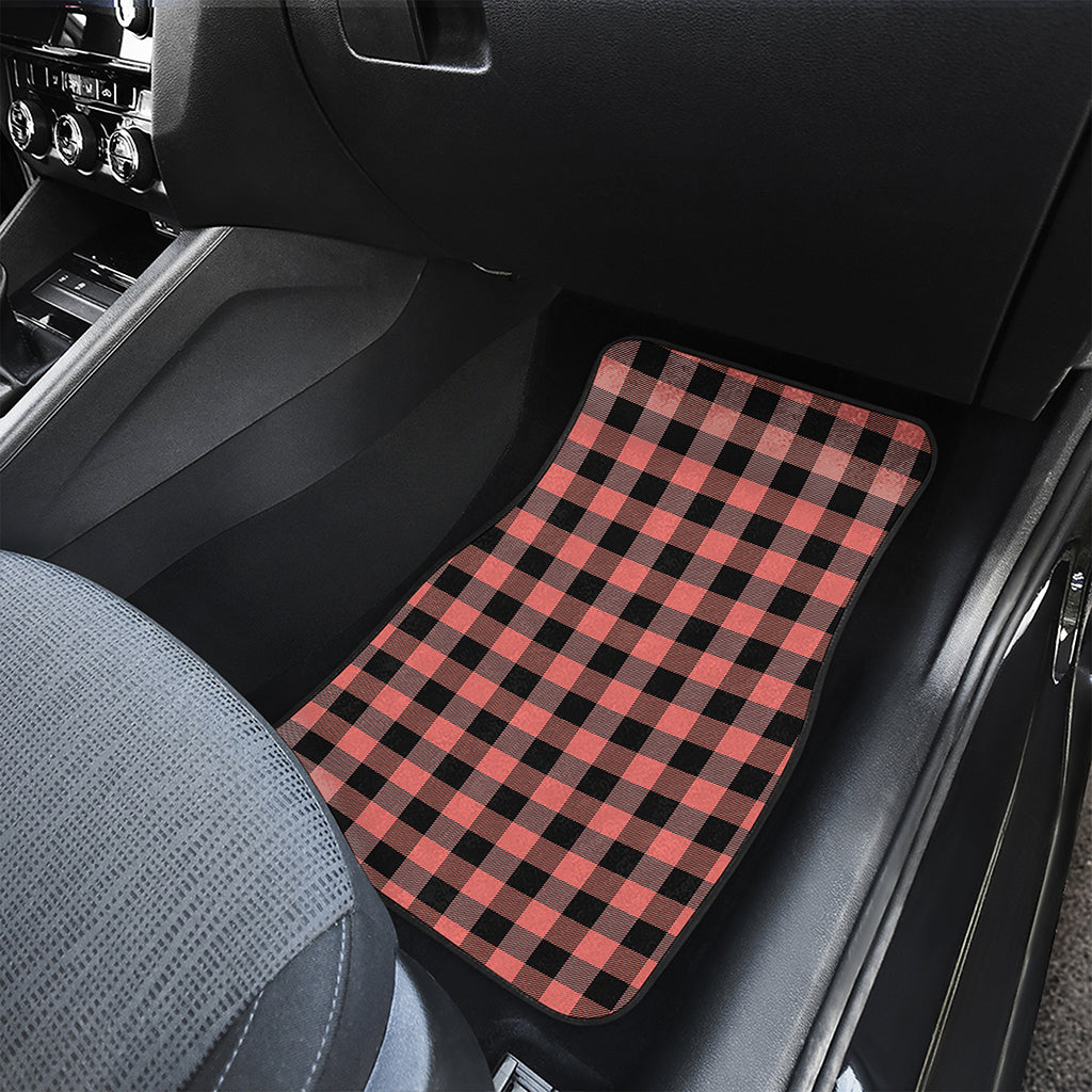 Coral Pink And Black Buffalo Check Print Front and Back Car Floor Mats