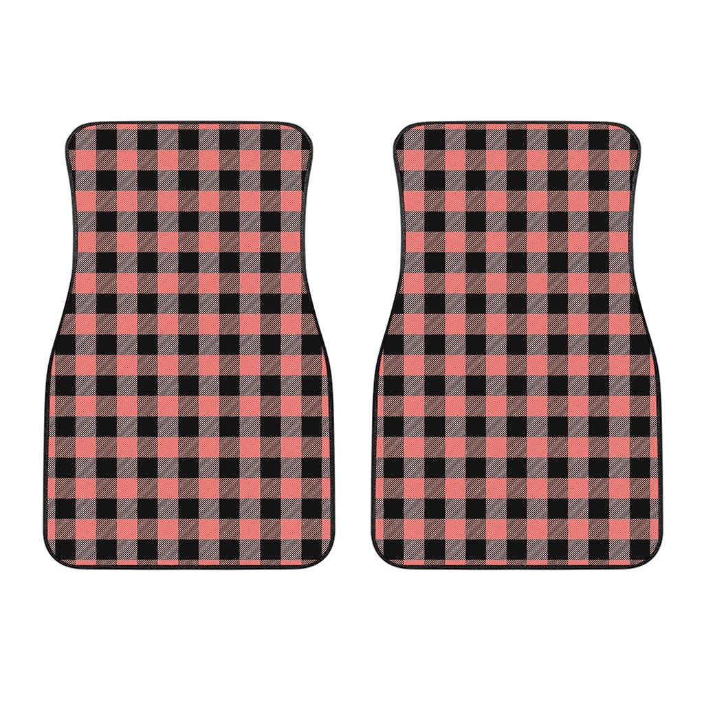 Coral Pink And Black Buffalo Check Print Front Car Floor Mats