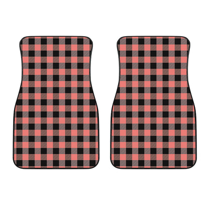 Coral Pink And Black Buffalo Check Print Front Car Floor Mats