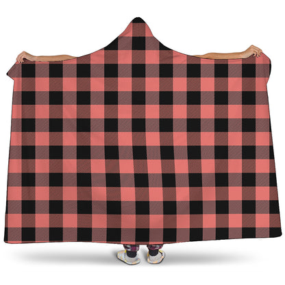 Coral Pink And Black Buffalo Check Print Hooded Blanket