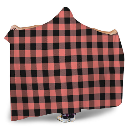 Coral Pink And Black Buffalo Check Print Hooded Blanket
