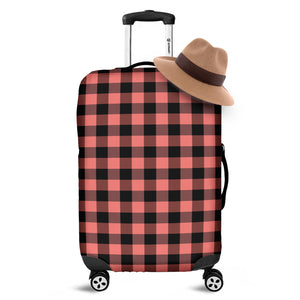 Coral Pink And Black Buffalo Check Print Luggage Cover