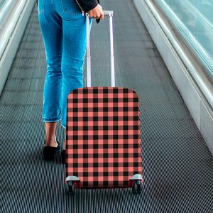 Coral Pink And Black Buffalo Check Print Luggage Cover