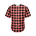 Coral Pink And Black Buffalo Check Print Men's Baseball Jersey