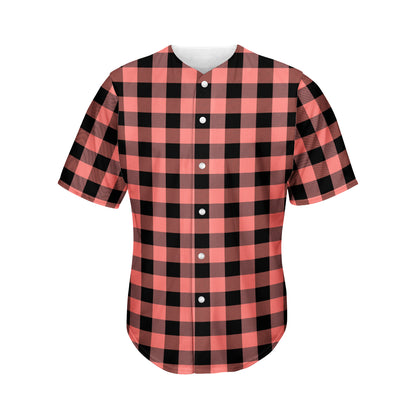 Coral Pink And Black Buffalo Check Print Men's Baseball Jersey