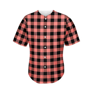 Coral Pink And Black Buffalo Check Print Men's Baseball Jersey