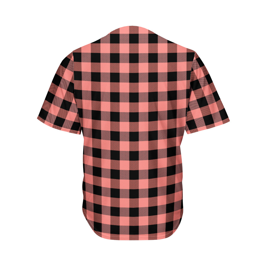 Coral Pink And Black Buffalo Check Print Men's Baseball Jersey