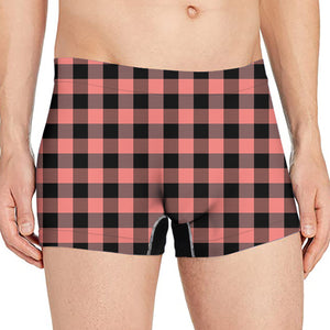 Coral Pink And Black Buffalo Check Print Men's Boxer Briefs