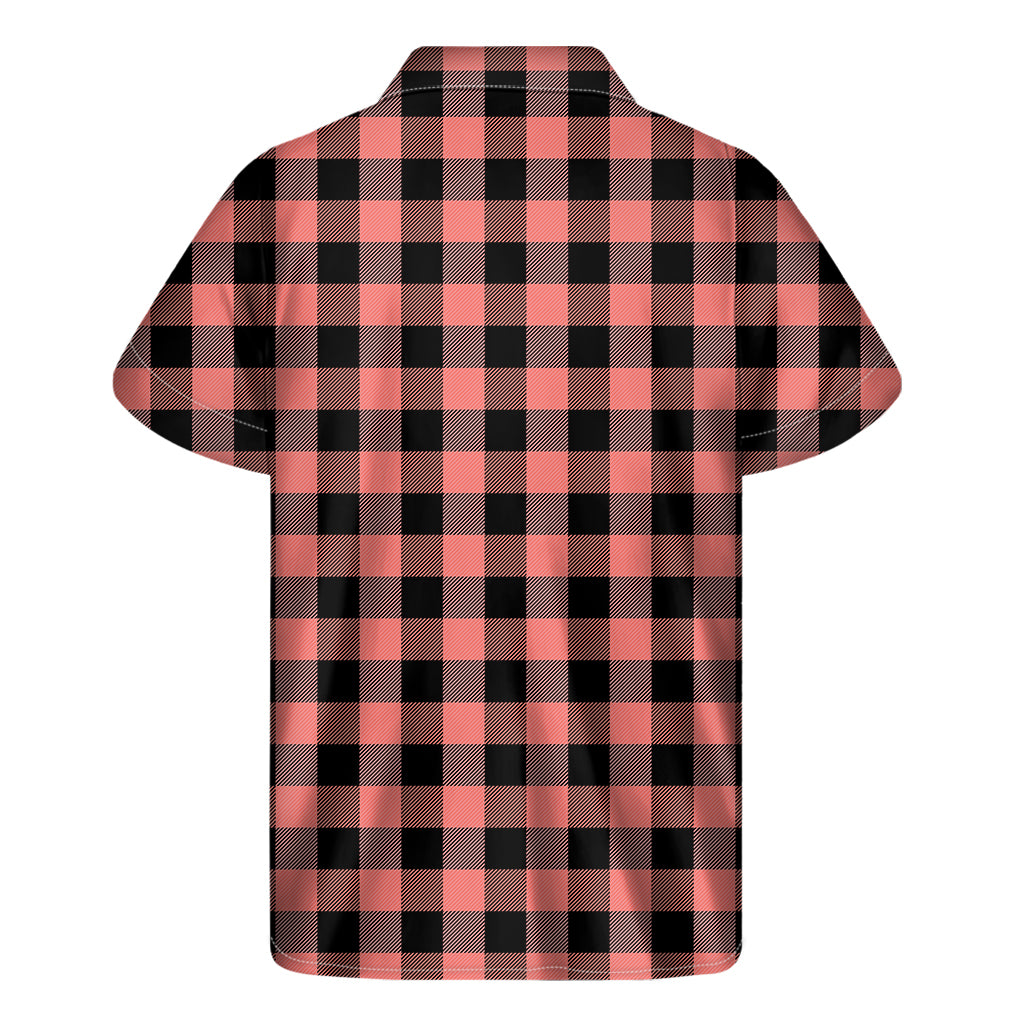 Coral Pink And Black Buffalo Check Print Men's Short Sleeve Shirt