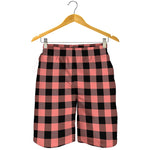 Coral Pink And Black Buffalo Check Print Men's Shorts