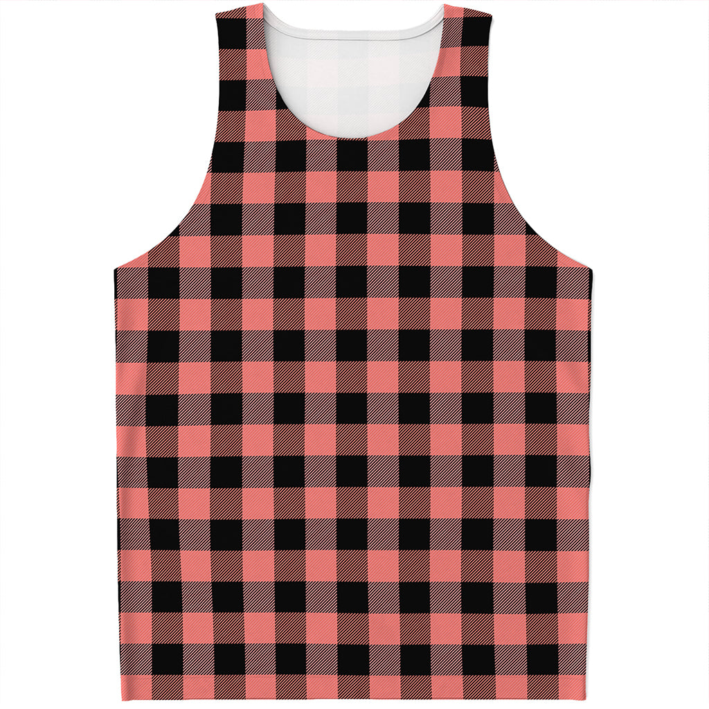 Coral Pink And Black Buffalo Check Print Men's Tank Top