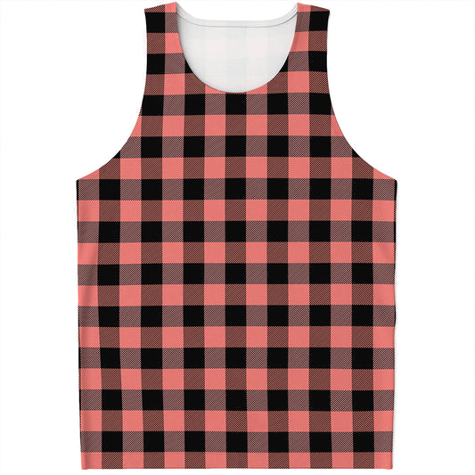 Coral Pink And Black Buffalo Check Print Men's Tank Top
