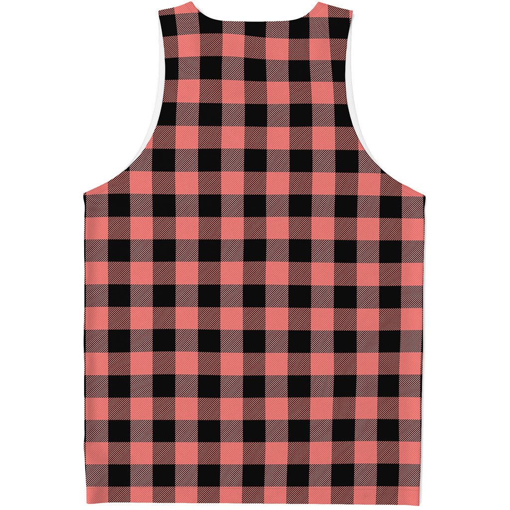 Coral Pink And Black Buffalo Check Print Men's Tank Top