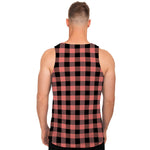 Coral Pink And Black Buffalo Check Print Men's Tank Top