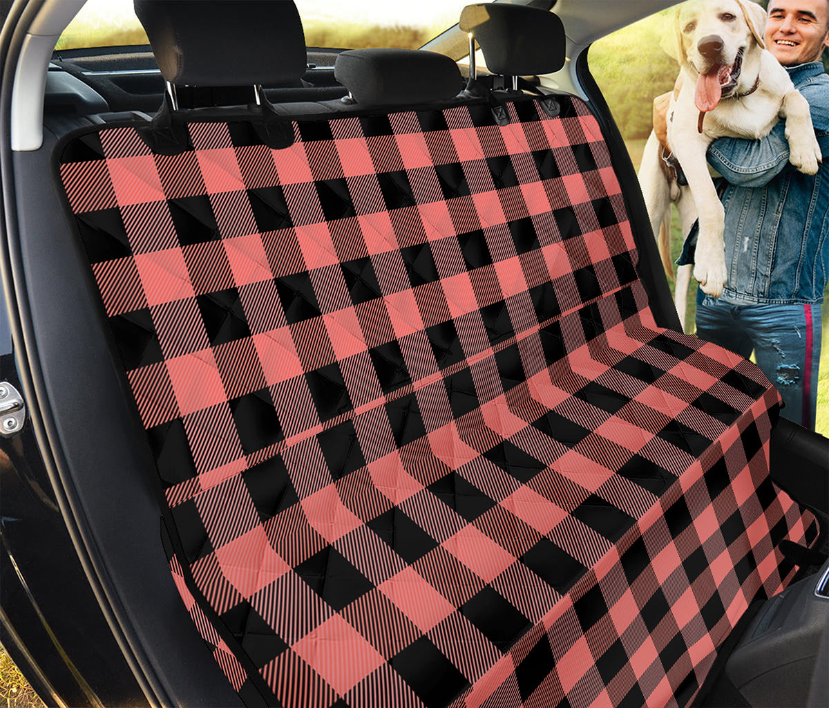 Coral Pink And Black Buffalo Check Print Pet Car Back Seat Cover