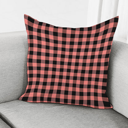 Coral Pink And Black Buffalo Check Print Pillow Cover