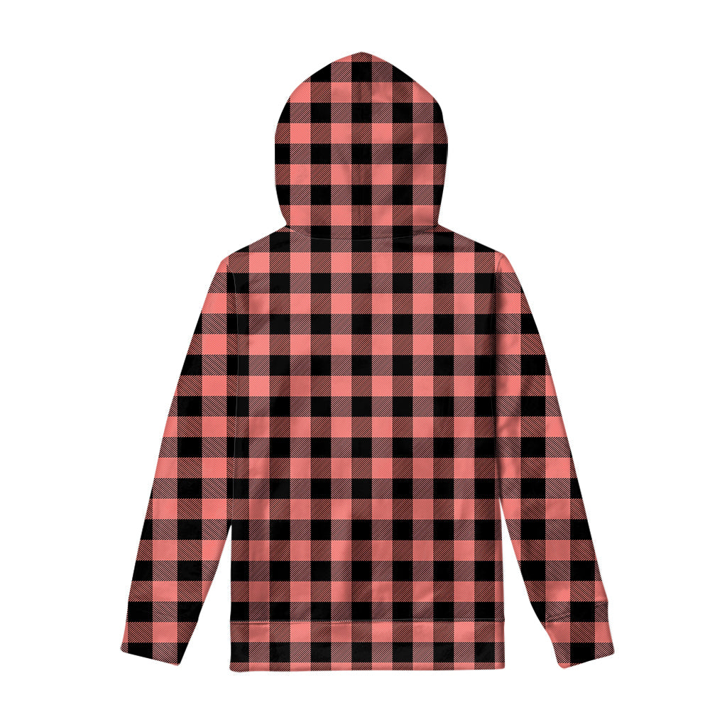 Coral Pink And Black Buffalo Check Print Pullover Hoodie