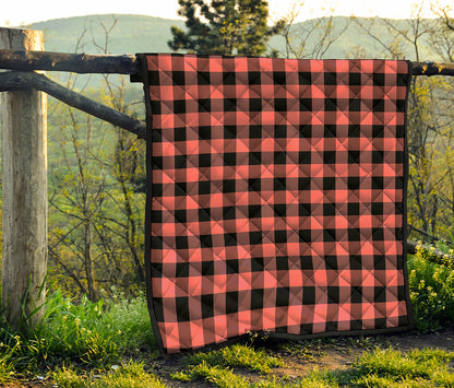 Coral Pink And Black Buffalo Check Print Quilt