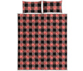 Coral Pink And Black Buffalo Check Print Quilt Bed Set
