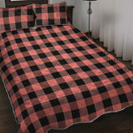 Coral Pink And Black Buffalo Check Print Quilt Bed Set