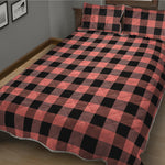 Coral Pink And Black Buffalo Check Print Quilt Bed Set