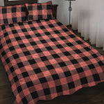 Coral Pink And Black Buffalo Check Print Quilt Bed Set